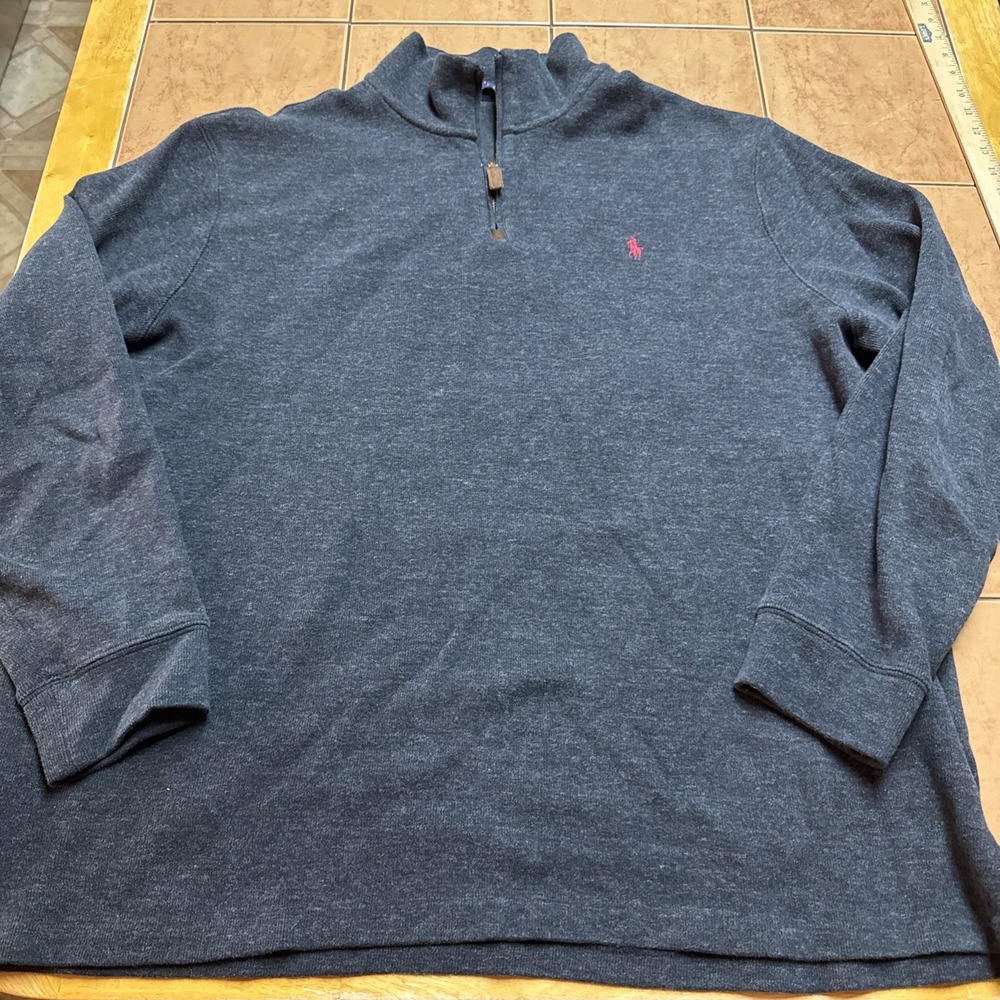 Polo Ralph Lauren Gray‎ Cotton 1/4 Zip Pullover Red Pony Sweater Sz XXL Jumper